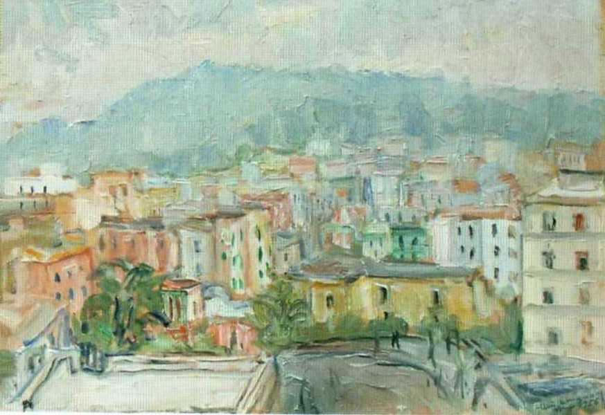 Paesaggio, maggio 1956, olio su tavola, cm 25x35, esposta Asta n° 7, Vincent, Napoli, 2005